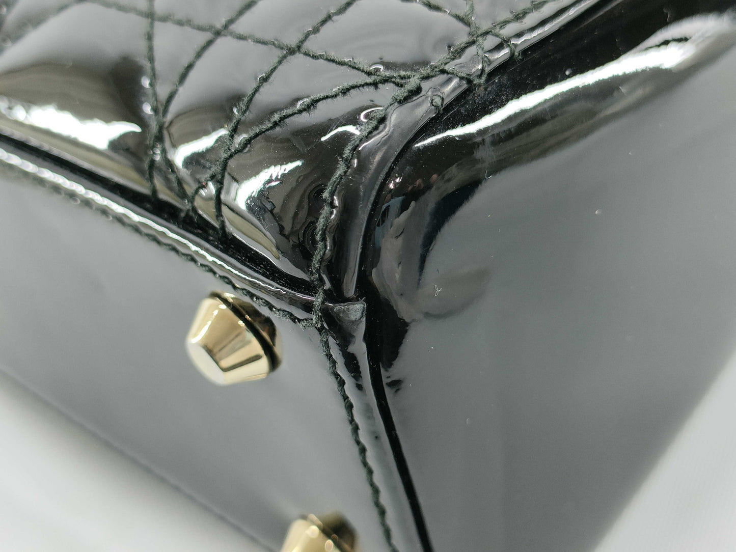 Dior Lady Dior Patent Leather Mini Cannage 2-Way Handbag in Black. Accessories: Box, Dust Bag, Shoulder Strap.