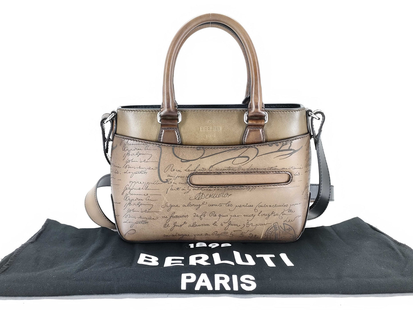 Berluti Calligraphy Toujours 2-Way Handbag Accessories: Dust bag, Shoulder strap Handbag