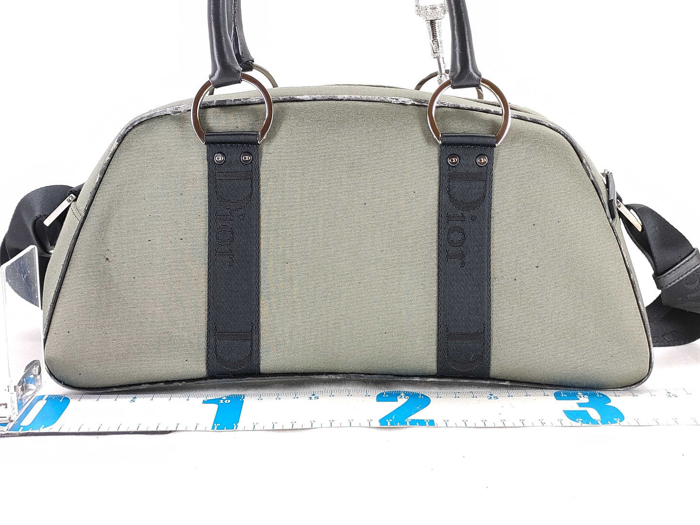Dior Rhinestone 2-Way Handbag Canvas Khaki Handbag