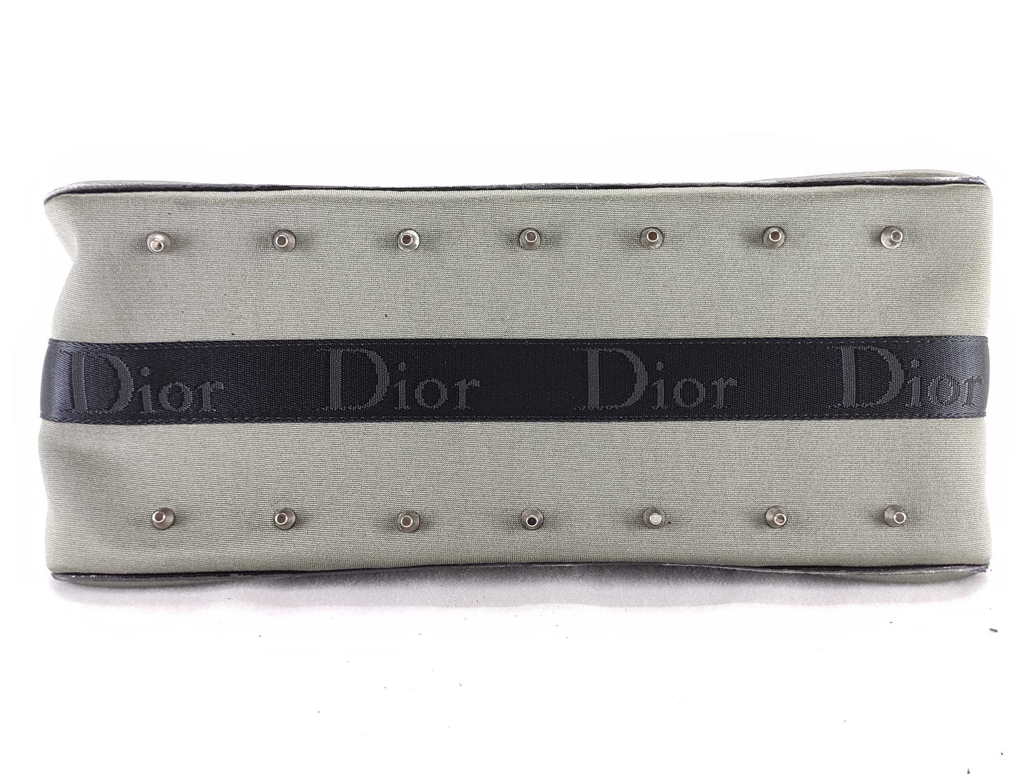 Dior Rhinestone 2-Way Handbag Canvas Khaki Handbag