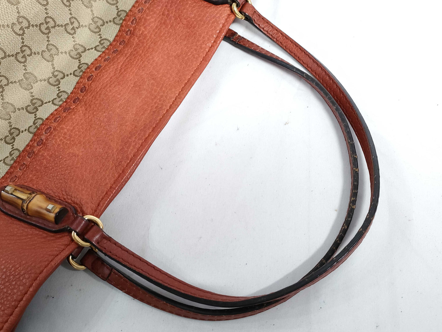 GUCCI GG Canvas Bamboo Leather Tote Bag