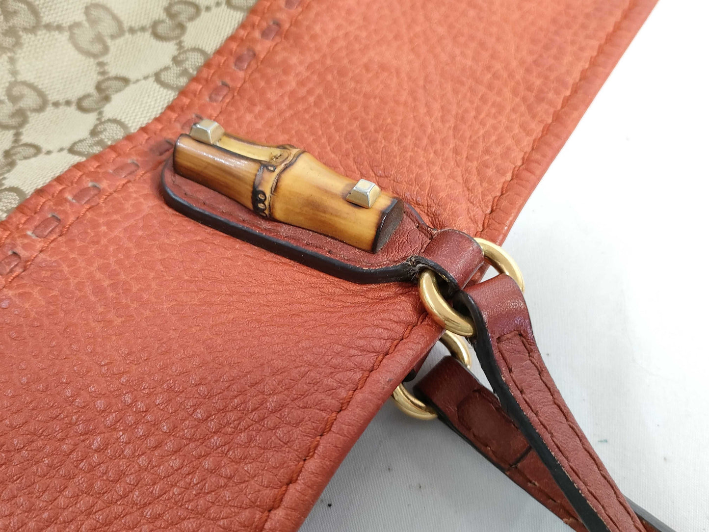 GUCCI GG Canvas Bamboo Leather Tote Bag