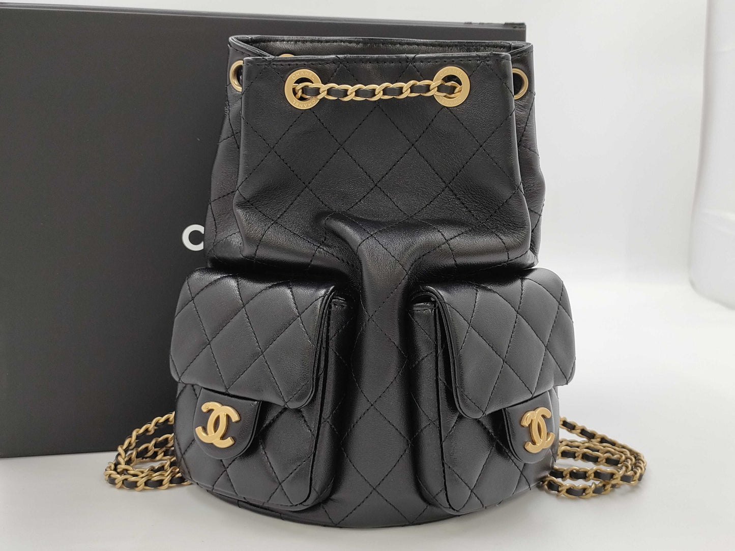 CHANEL Matelasse Backpack AS5310, Black Shiny Lambskin with Metal Serial Plate
