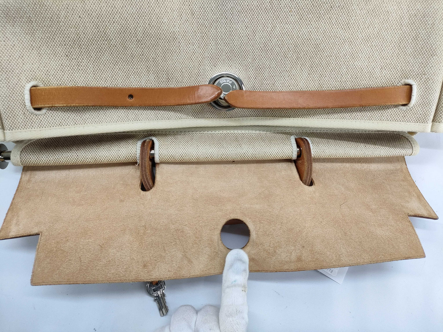 HERMES Air Bag HERMES Air Bag MM Handbag Toile H x Leather □B Handbag