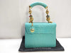 VERSACE Crocodile Embossed Leather Beaded Handbag