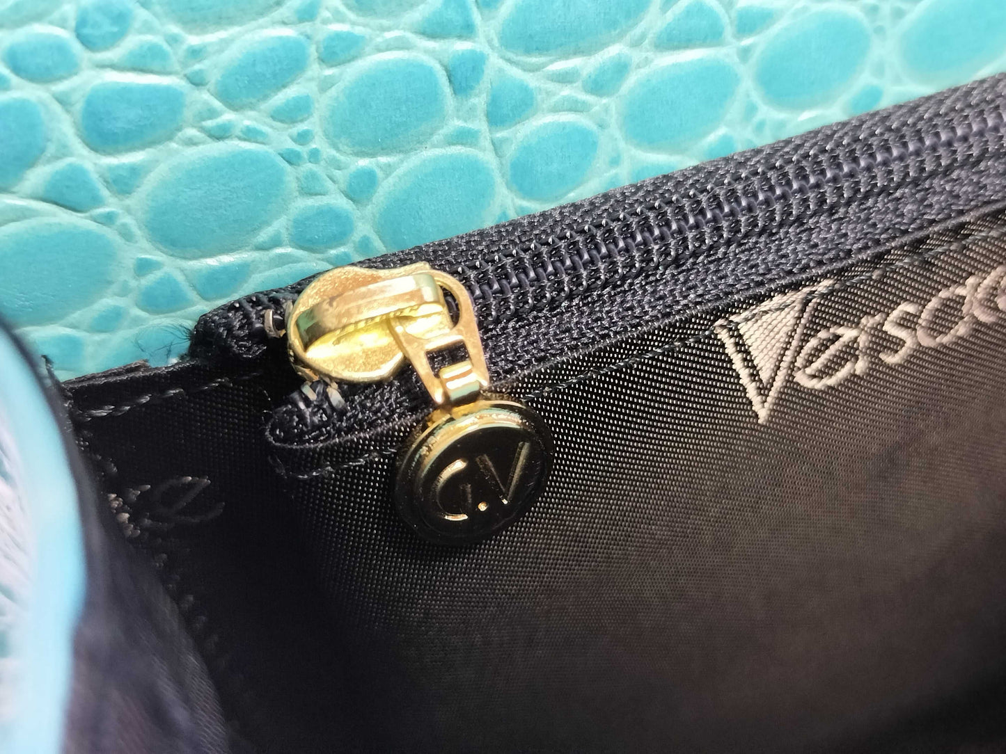 VERSACE Crocodile Embossed Leather Beaded Handbag