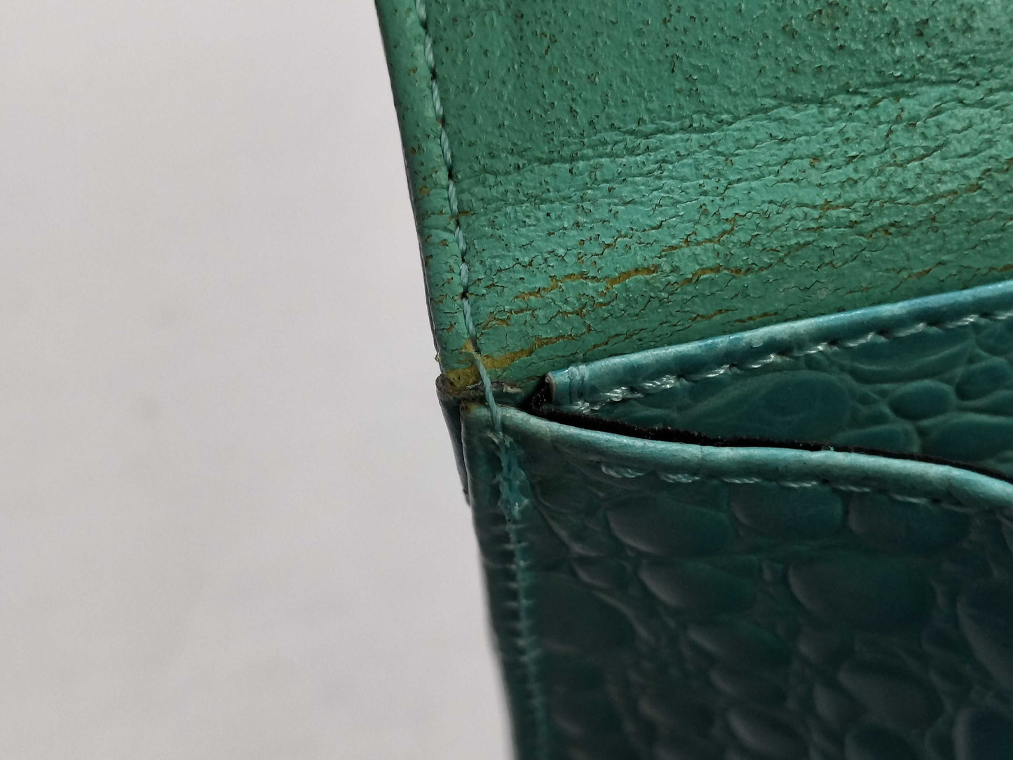 VERSACE Crocodile Embossed Leather Beaded Handbag