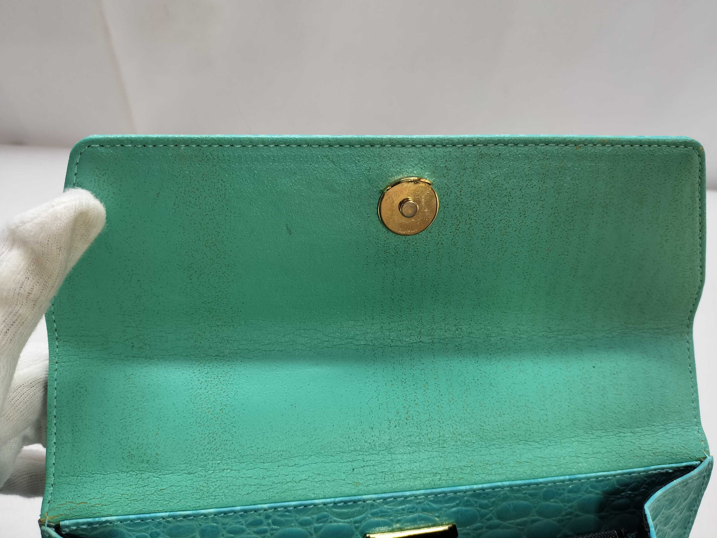 VERSACE Crocodile Embossed Leather Beaded Handbag