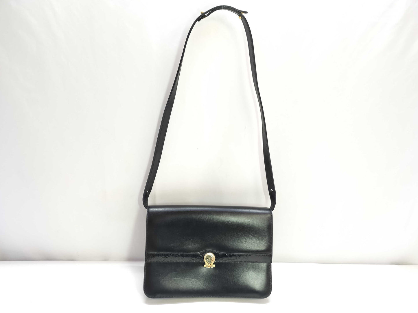 Dior Leather Shoulder Bag with Logo Hardware, Black