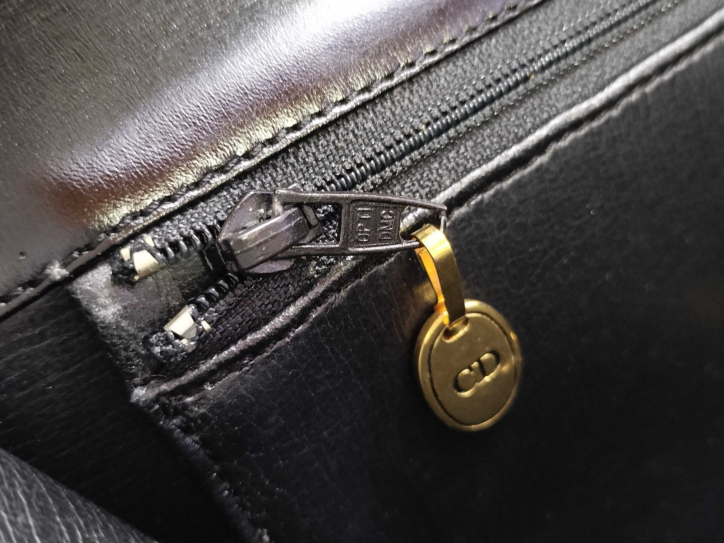 Dior Leather Shoulder Bag with Logo Hardware, Black