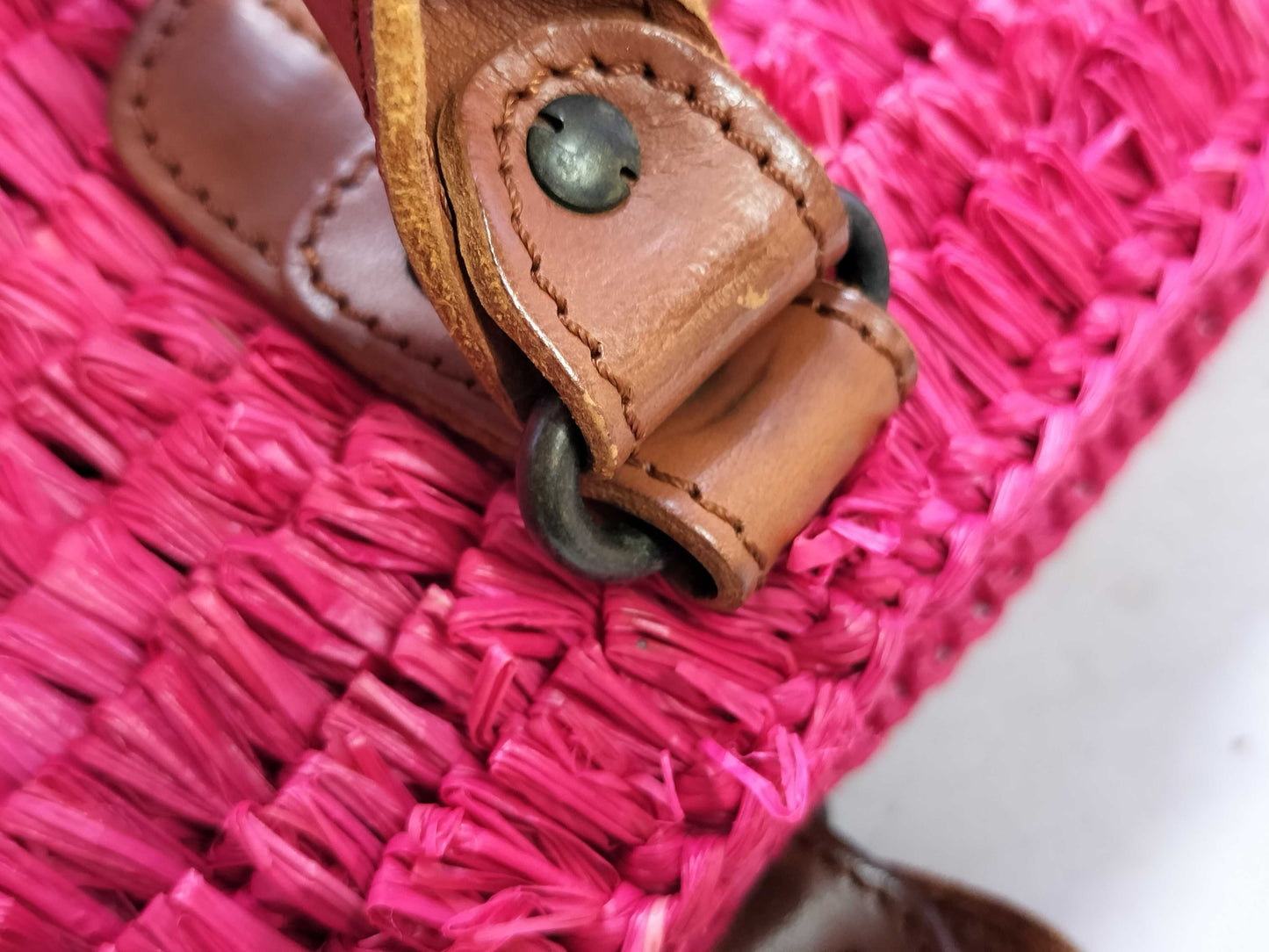 BALENCIAGA Leather and Raffia Basket Bag 286990 Handbag