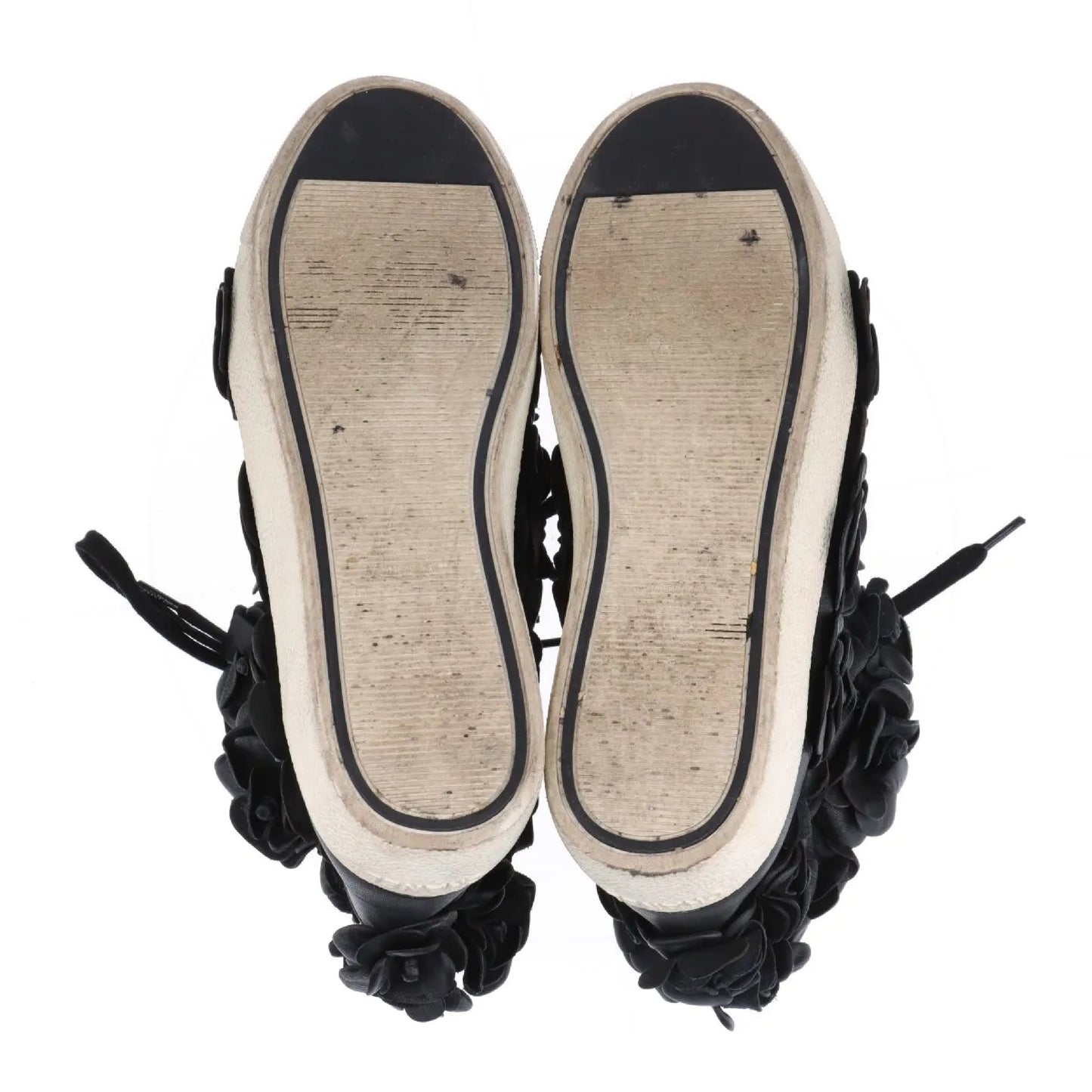 CHANEL Camellia Leather High-Top Sneakers, Size 38, Women's, Black, G29046