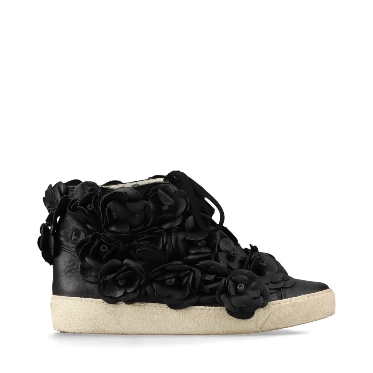 CHANEL Camellia Leather High-Top Sneakers, Size 38, Women's, Black, G29046