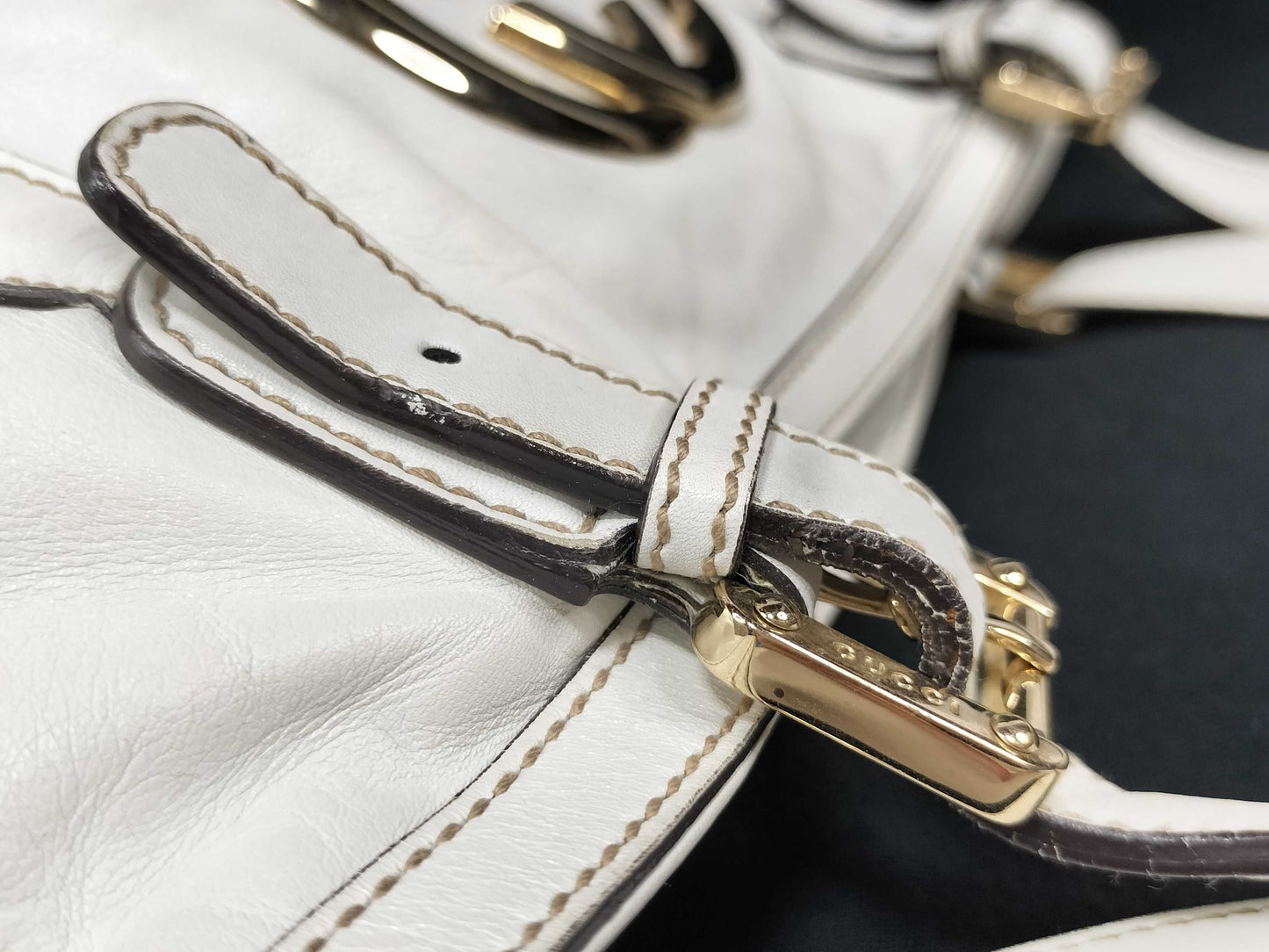 GUCCI GUCCI Gucci Interlocking Tote Bag Leather White Tote Bag