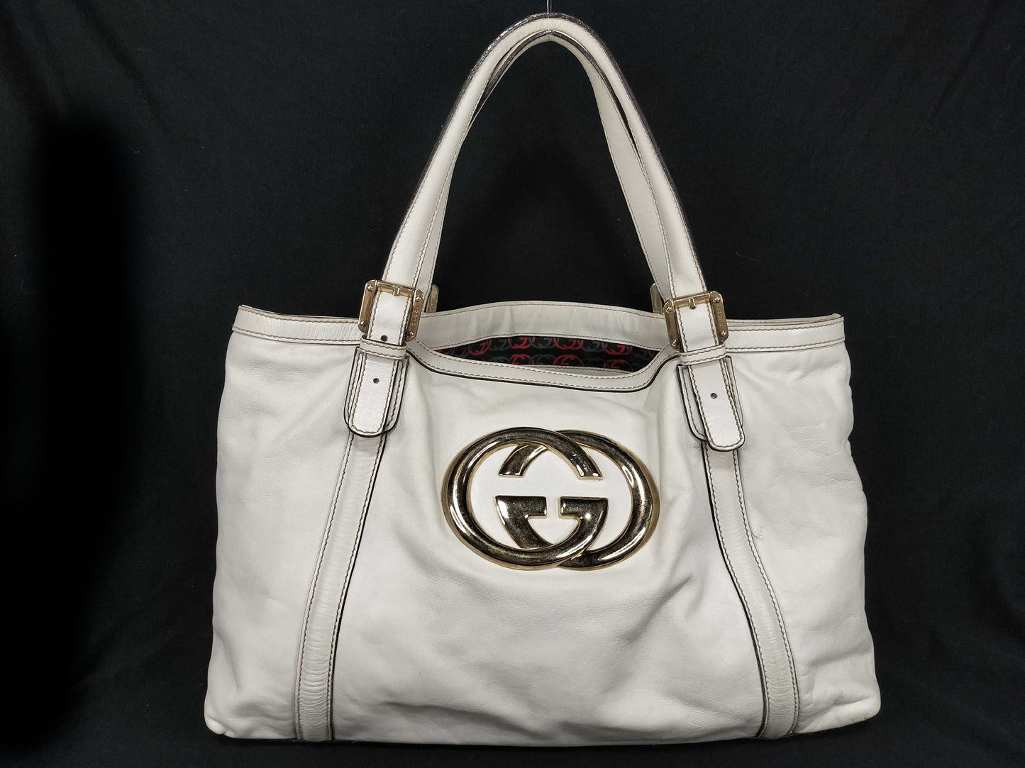 GUCCI GUCCI Gucci Interlocking Tote Bag Leather White Tote Bag