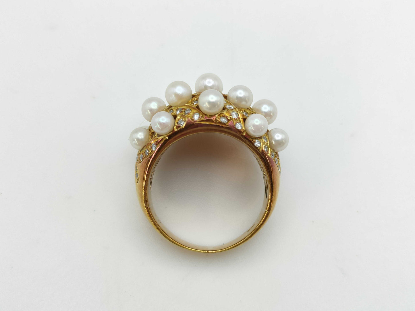 Pearl Diameter: Approx. 3.5-4.2mm, D0.50ct, 18K Gold, 10.6g, Ring