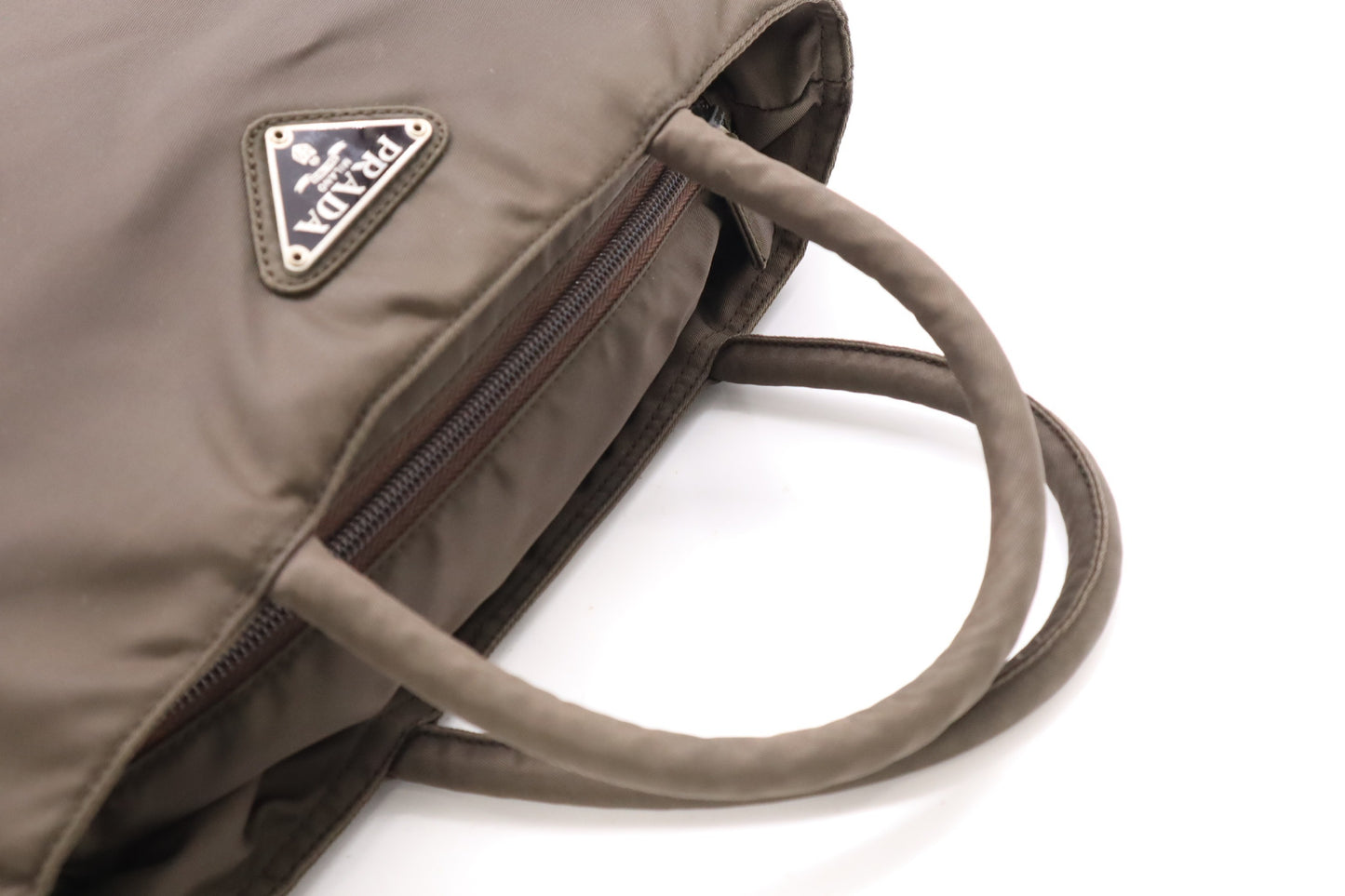 PRADA Tessuto Nylon Mini Handbag with Triangle Plate, Khaki