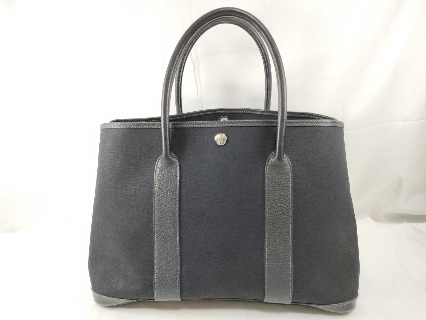 HERMES Garden Party PM Black Toile Tote Bag with □I Stamp