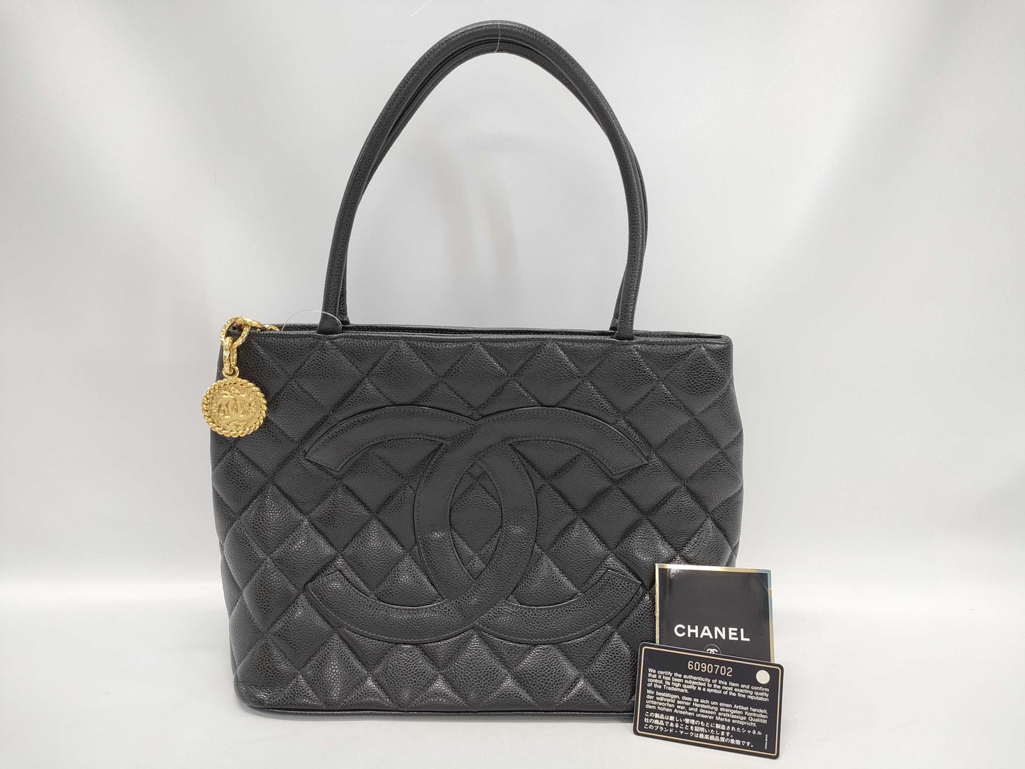 CHANEL Caviar Skin Reissue Tote Bag, Black, with Sticker and Card