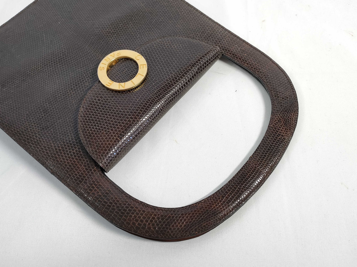 CELINE Circle Logo Handbag in Lizard Brown