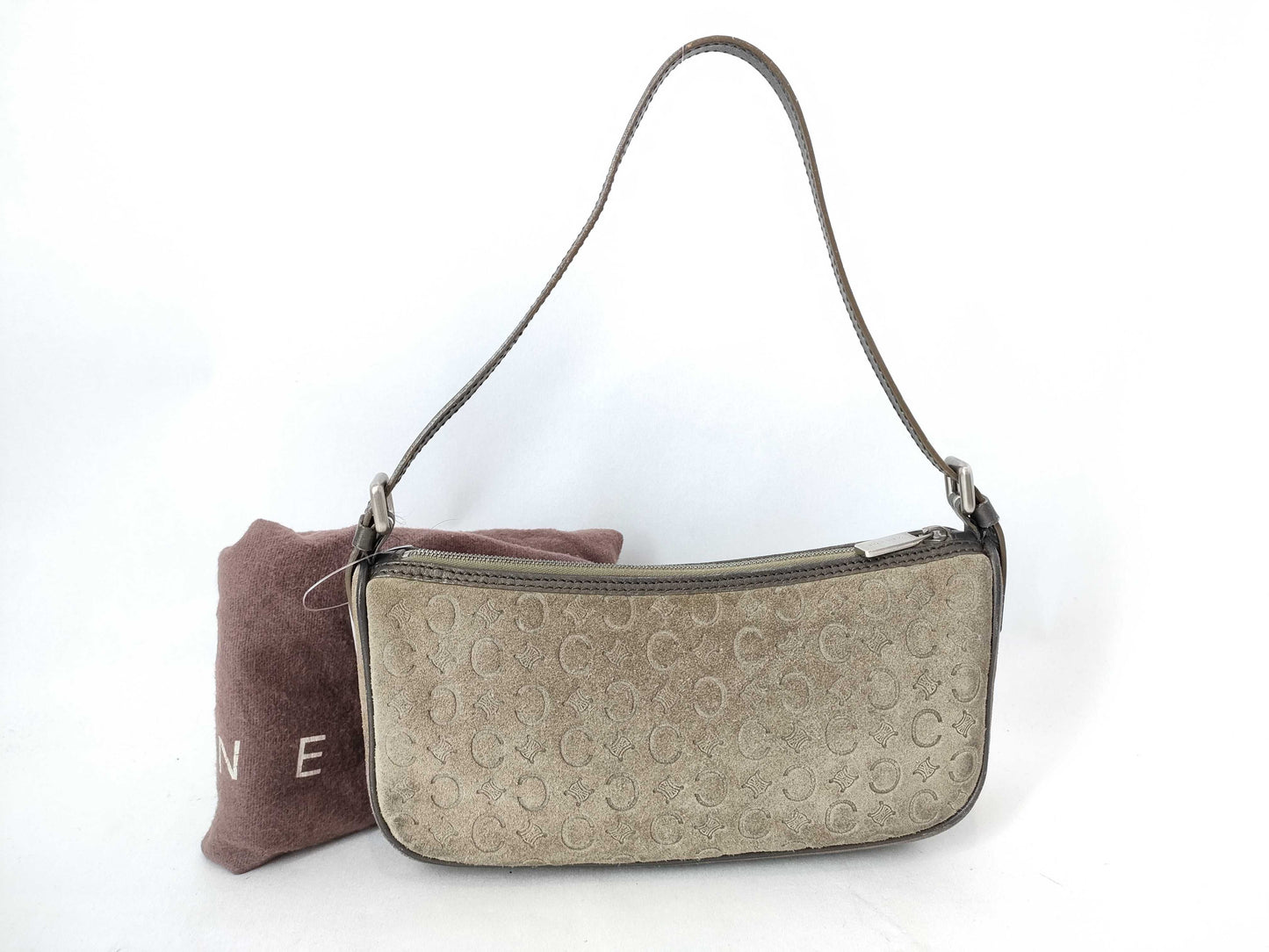 CELINE C Macadam Shoulder Bag, Gray, Handbag