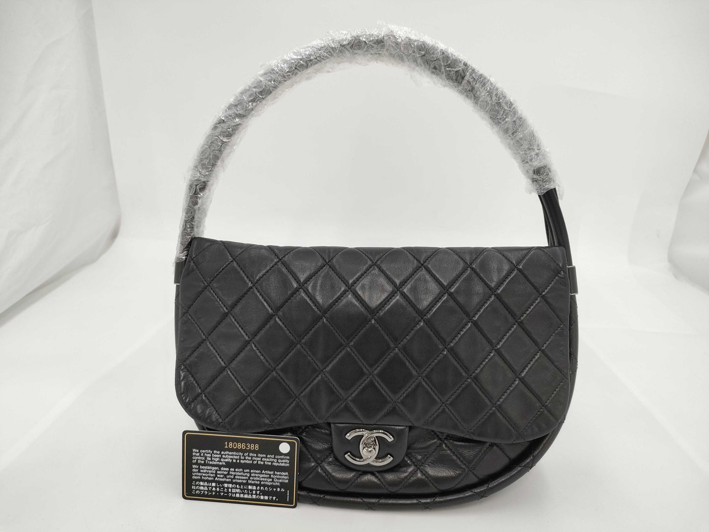 CHANEL Hula Hoop Matelasse Lambskin Handbag, Black, Card & Seal, No. 18