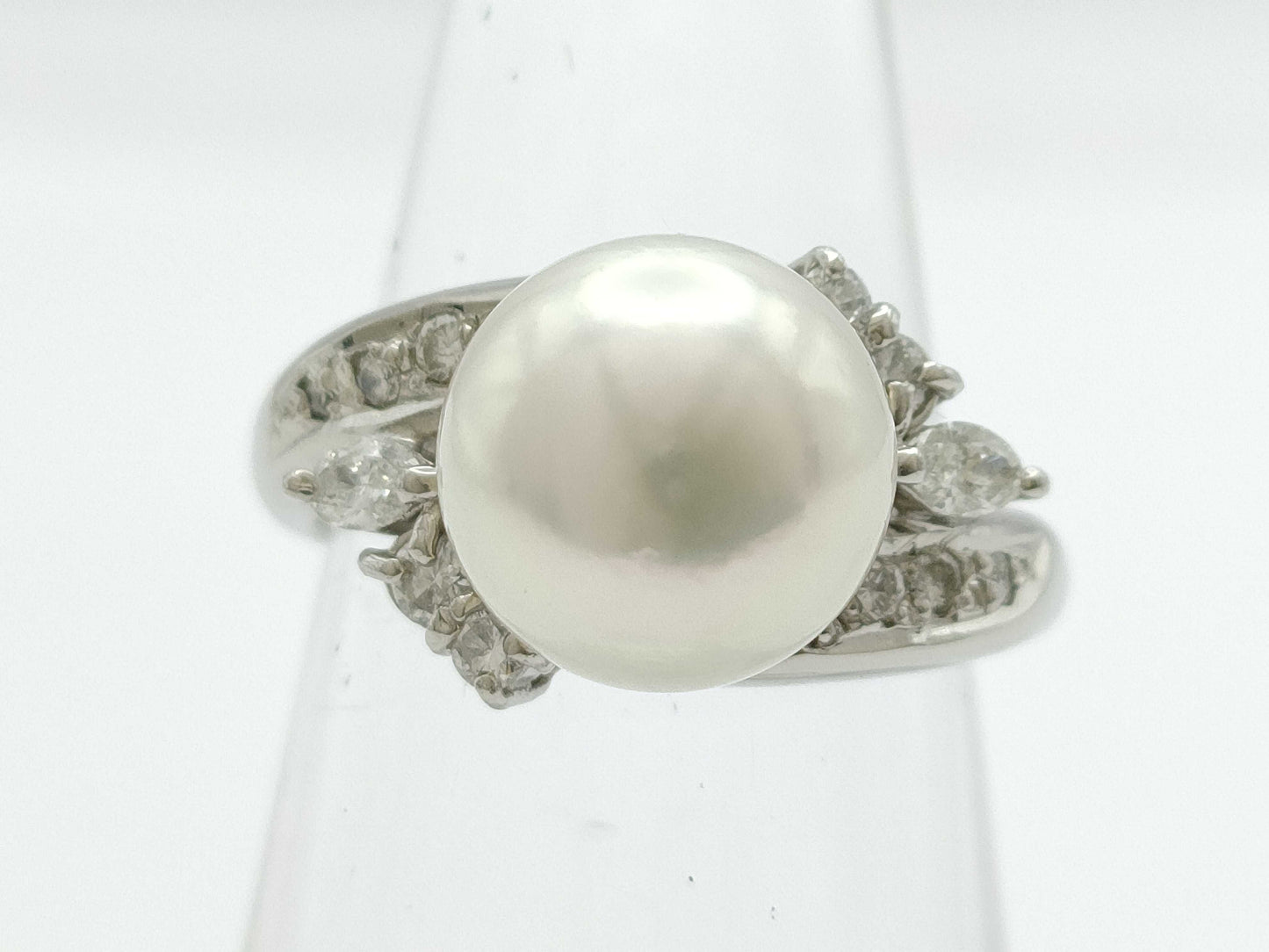 Pearl Ring, Diameter: Approx. 9.5mm, D0.32ct, Pt900, 8.2g