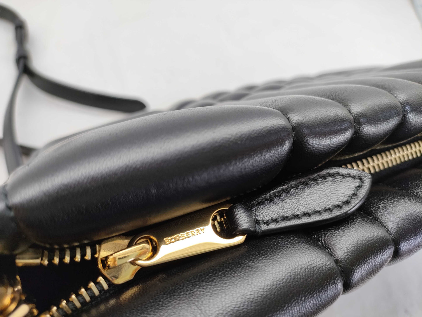 BURBERRY TB logo quilted leather chain shoulder bag in black