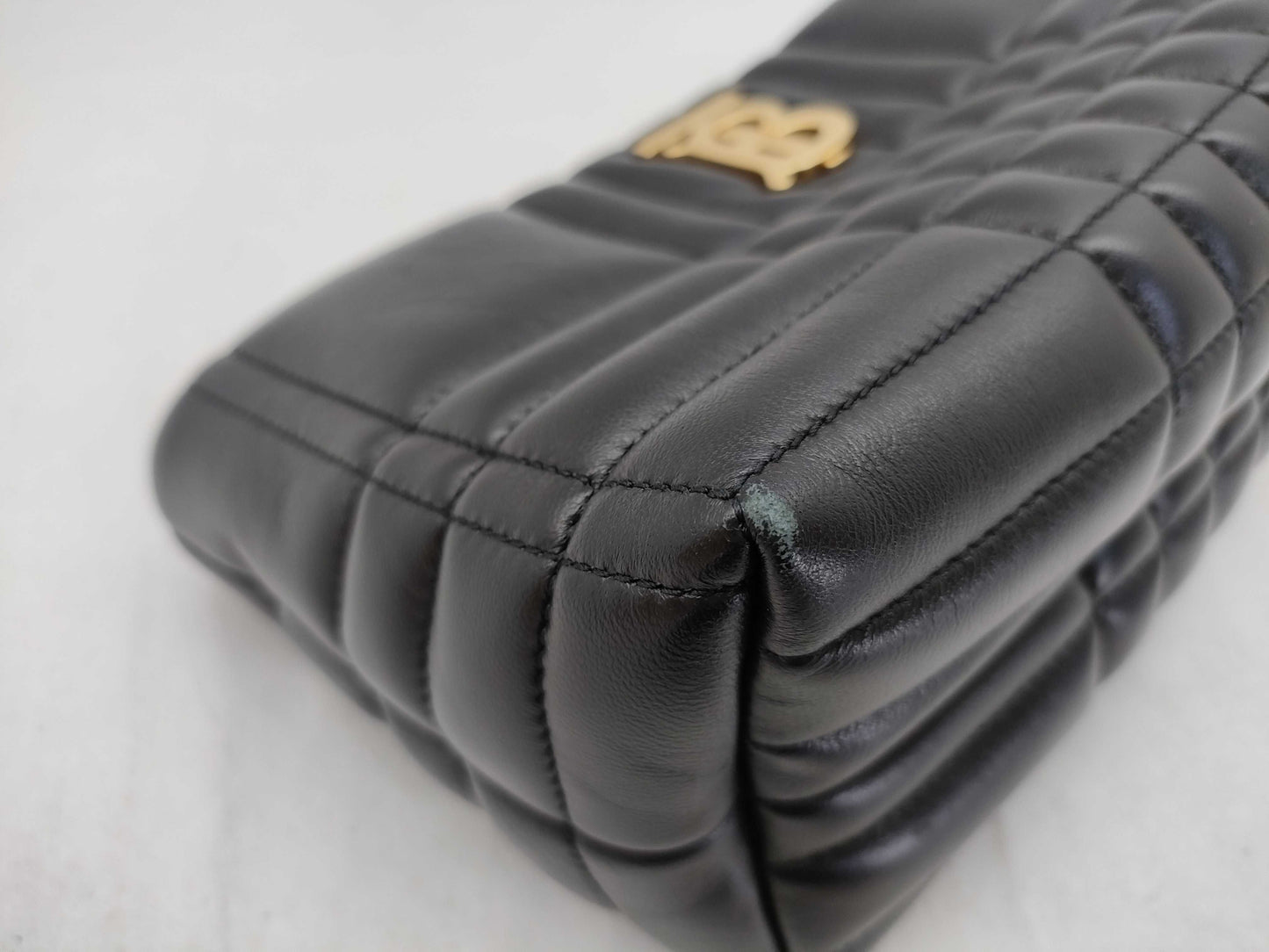 BURBERRY TB logo quilted leather chain shoulder bag in black