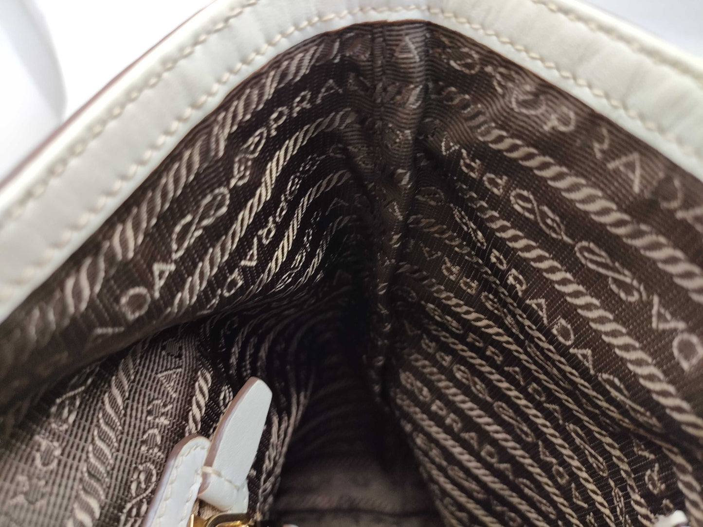 PRADA Prada Tote Bag 1BG159 White Calf Leather x Canvas Tote Bag