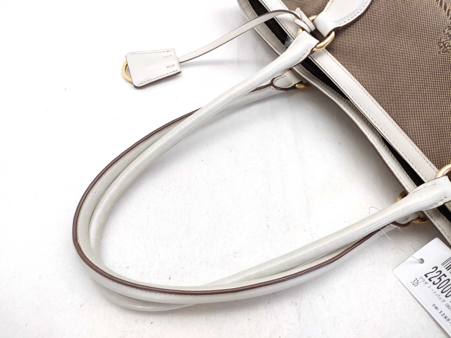 PRADA Prada Tote Bag 1BG159 White Calf Leather x Canvas Tote Bag