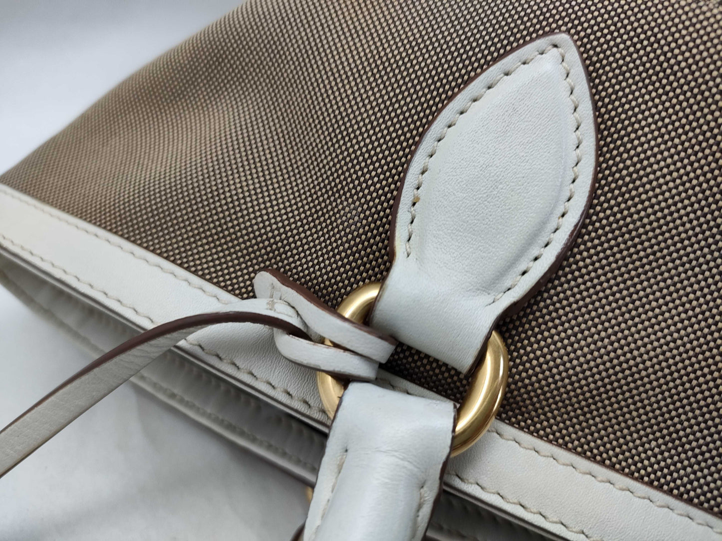 PRADA Prada Tote Bag 1BG159 White Calf Leather x Canvas Tote Bag