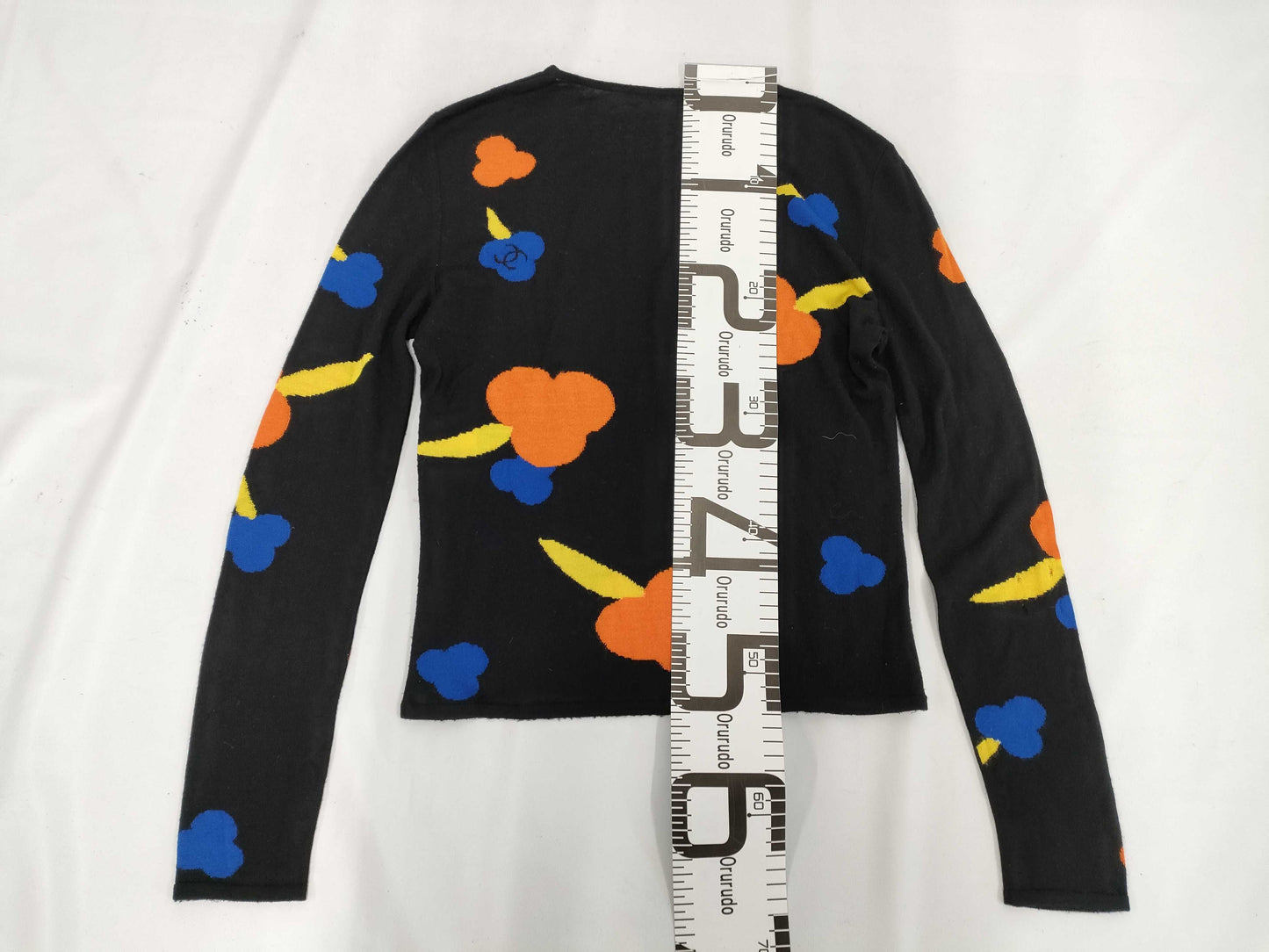 CHANEL 00T Clover Knit Top, Black, Orange, Blue, Size 38, Tops