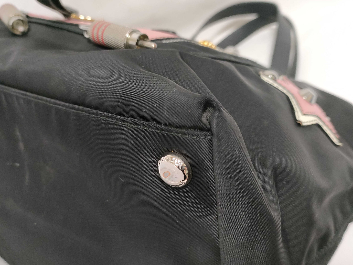 PRADA Nylon Prada Nylon Tessuto Robot 2-Way Handbag Black x Pink Handbag
