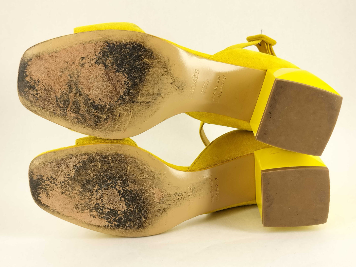 HERMES Chock Suede Strap Sandals, Yellow, Size 38 1/2