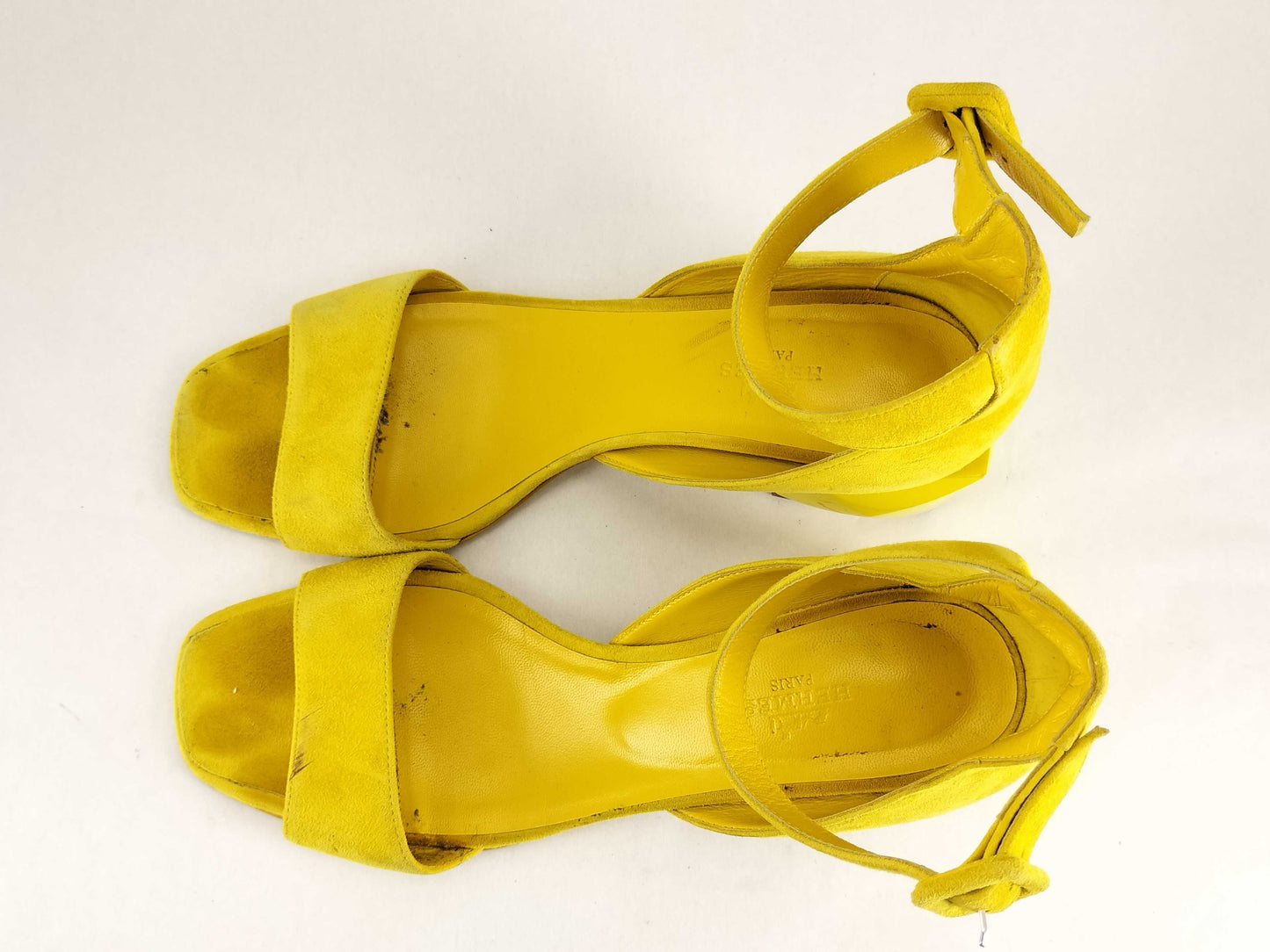HERMES Chock Suede Strap Sandals, Yellow, Size 38 1/2