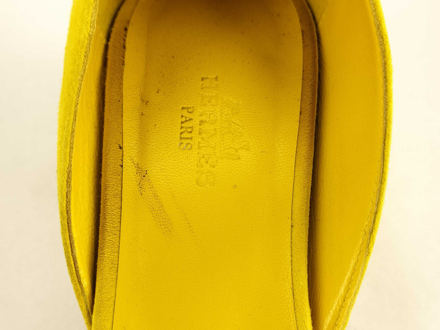 HERMES Chock Suede Strap Sandals, Yellow, Size 38 1/2