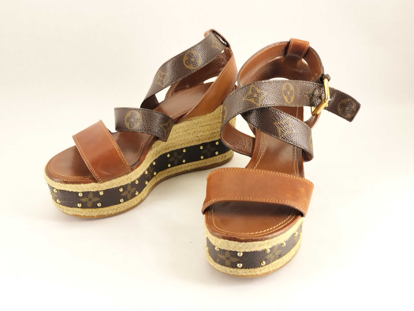 LOUIS VUITTON Monogram Louis Vuitton Monogram Vedge Sole Sandals