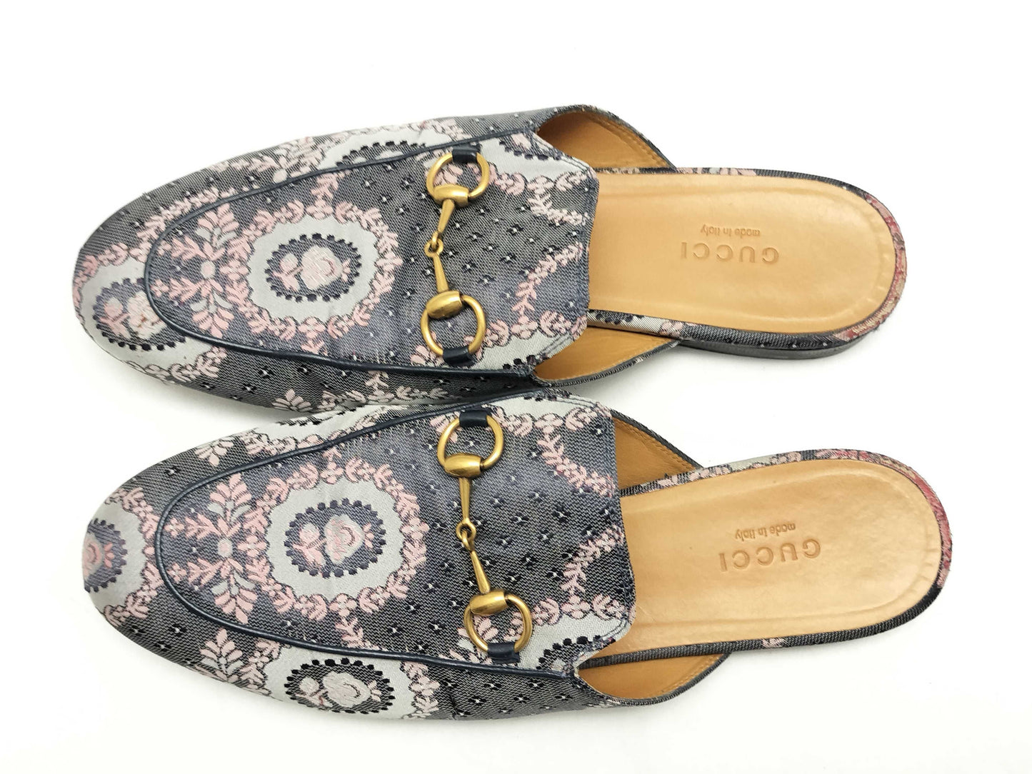 GUCCI Jacquard Princetown Horsebit Sandals 423514 Navy Size 38