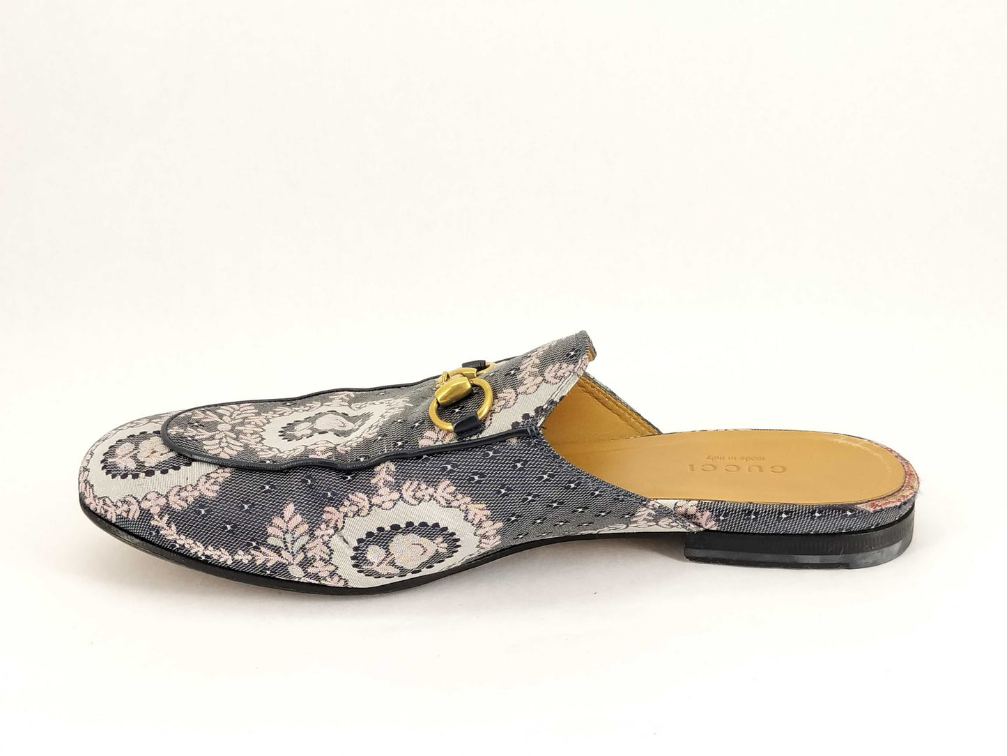 GUCCI Jacquard Princetown Horsebit Sandals 423514 Navy Size 38