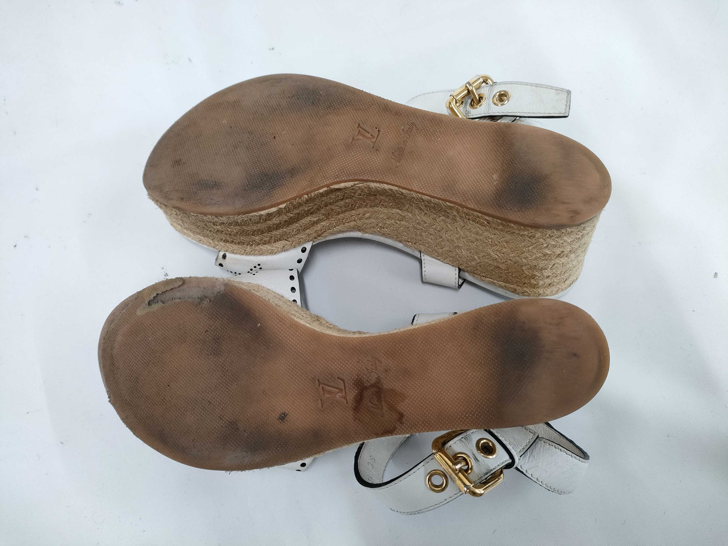 LOUIS VUITTON Horizon Leather Sandals SC1201 White Size 37 1/2 Sandals
