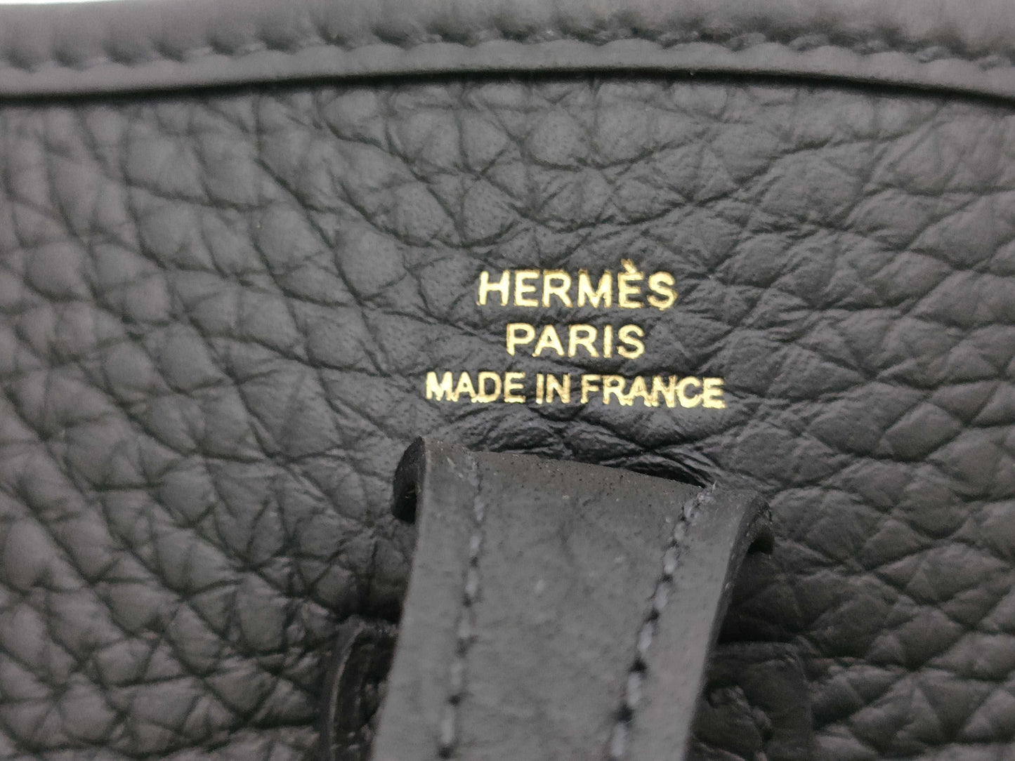 HERMES Evelyn TPM W Stamp Taurillon Clemence Leather Shoulder Bag with Short Strap Noir and Gold Hardware