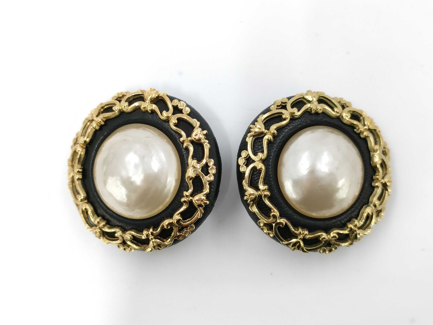 CHANEL 28th Scale Pearl Leather Large Earrings