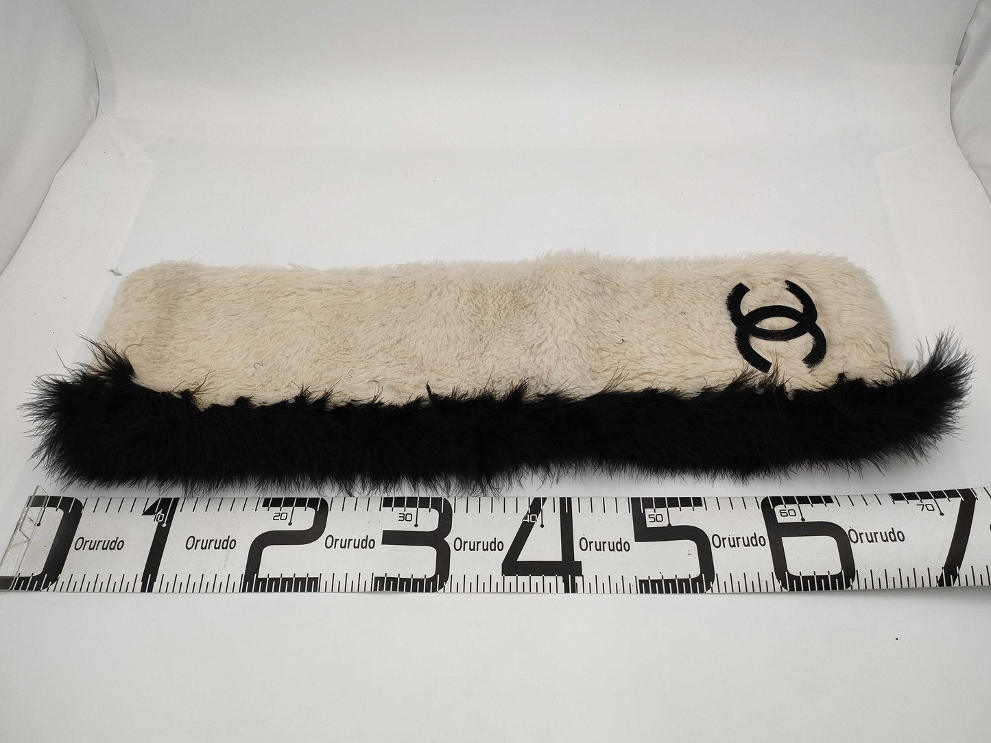 CHANEL fur scarf with logo and Coco mark