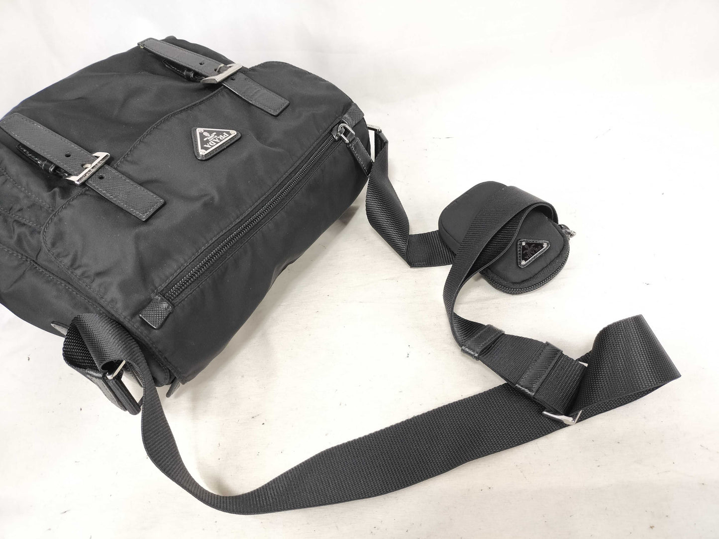 PRADA Nylon Prada Shoulder Bag with Pouch and Triangle Logo RENYLON Shoulder Bag