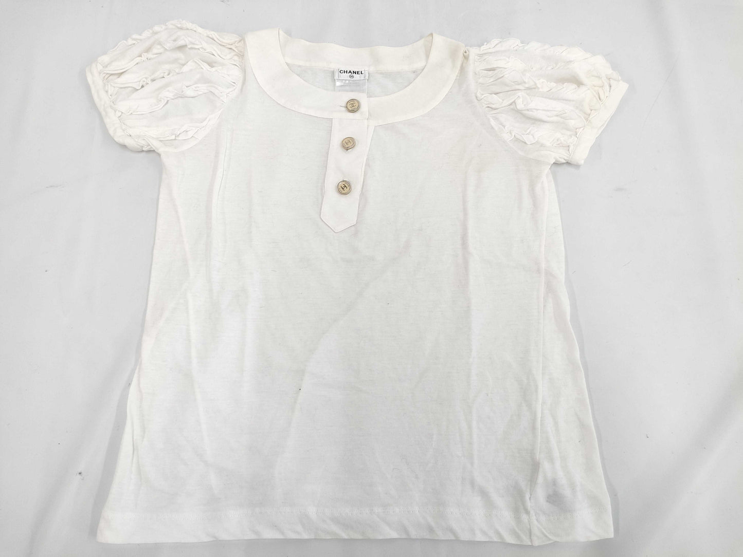 CHANEL Chanel Blouse with Ruffles and Coco Buttons, Size 34, Tops