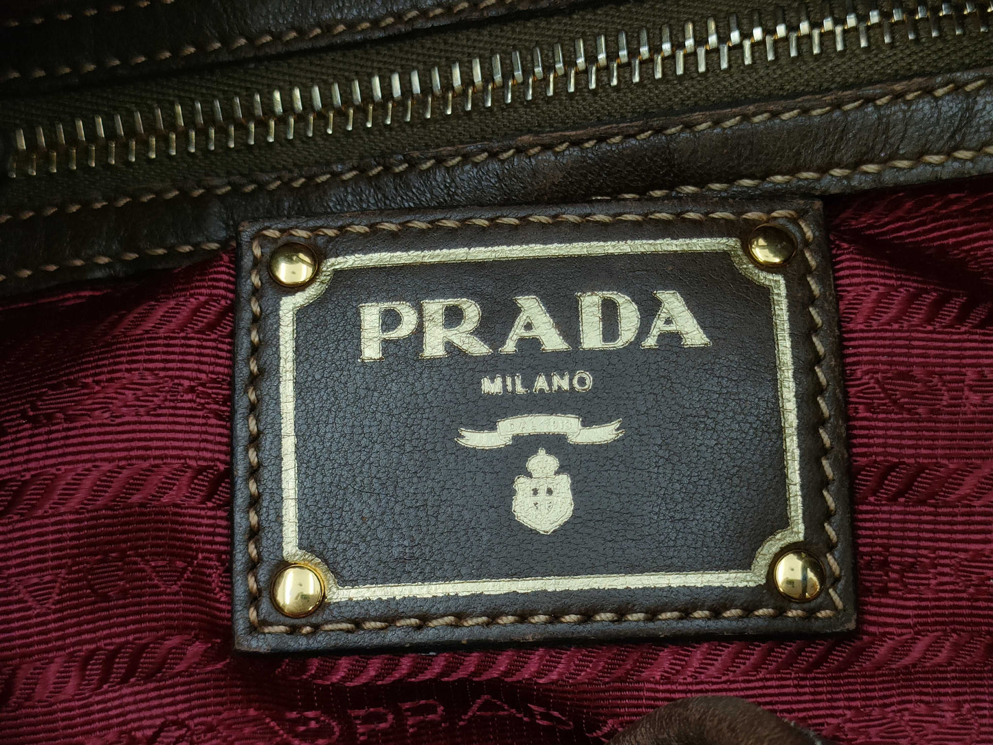 PRADA nylon leather logo embroidered tote bag