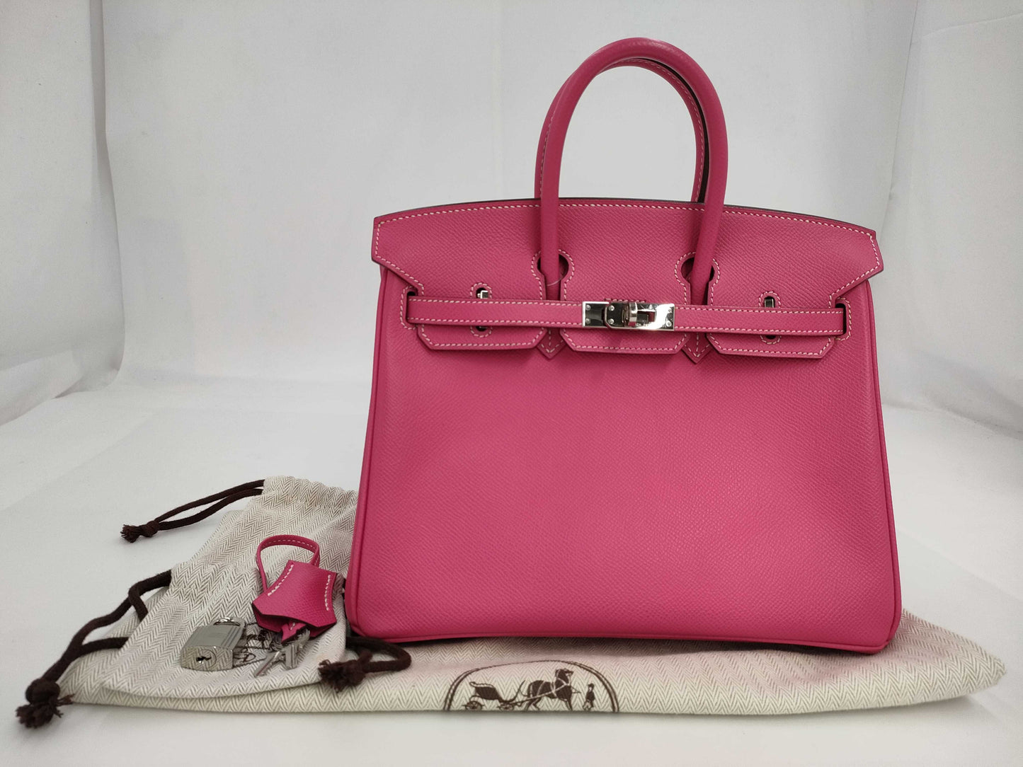 HERMES Birkin 25 Candy, Epsom Leather, Rose Tyrien, Ruby, Silver Hardware, Q Stamp, Handbag
