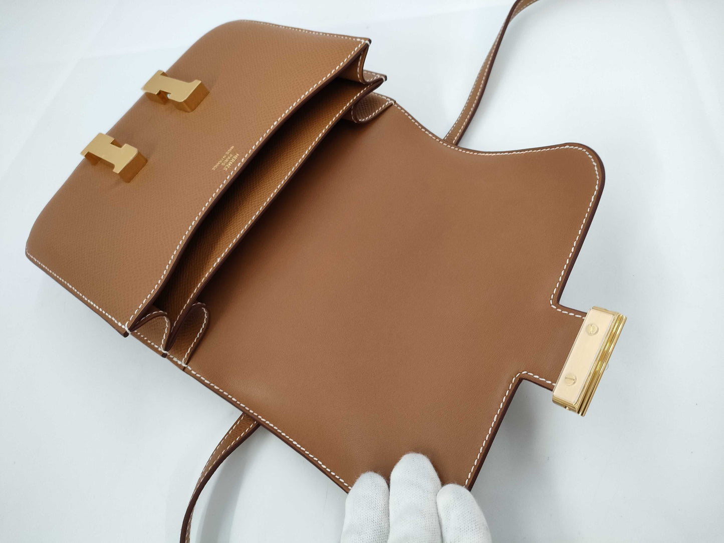 HERMES Constance Mini W Stamp Epson Gold Shoulder Bag with Gold Hardware