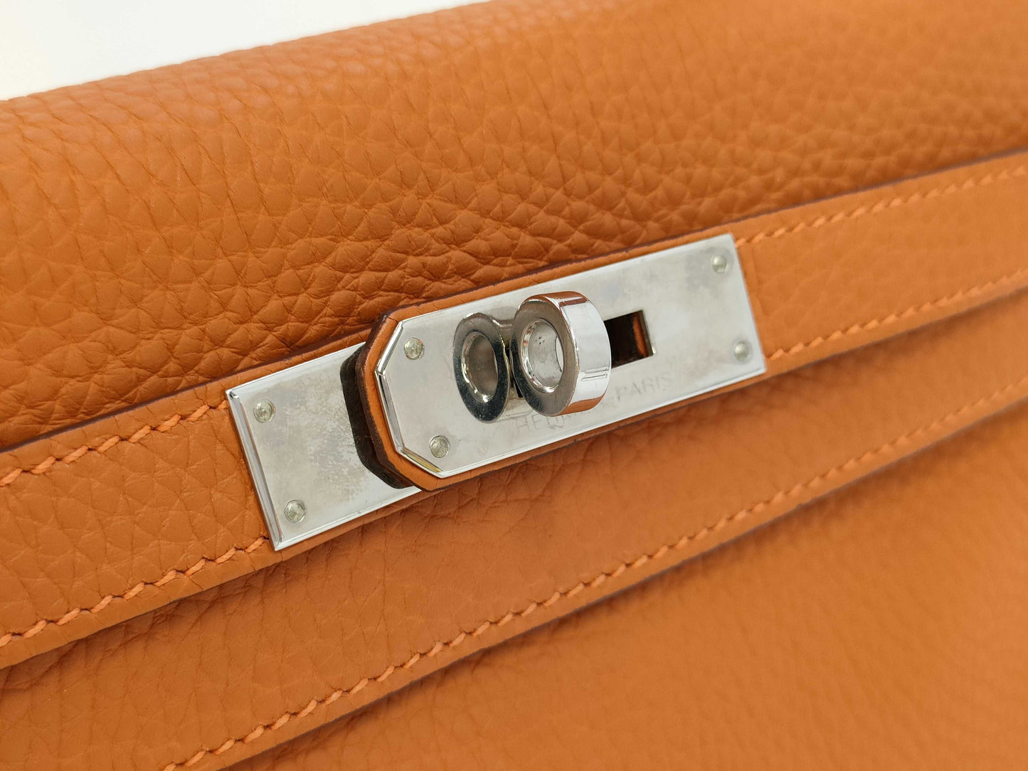 HERMES Kelly 28 Orange with J Stamp and Silver Hardware, Handbag/Shoulder Bag